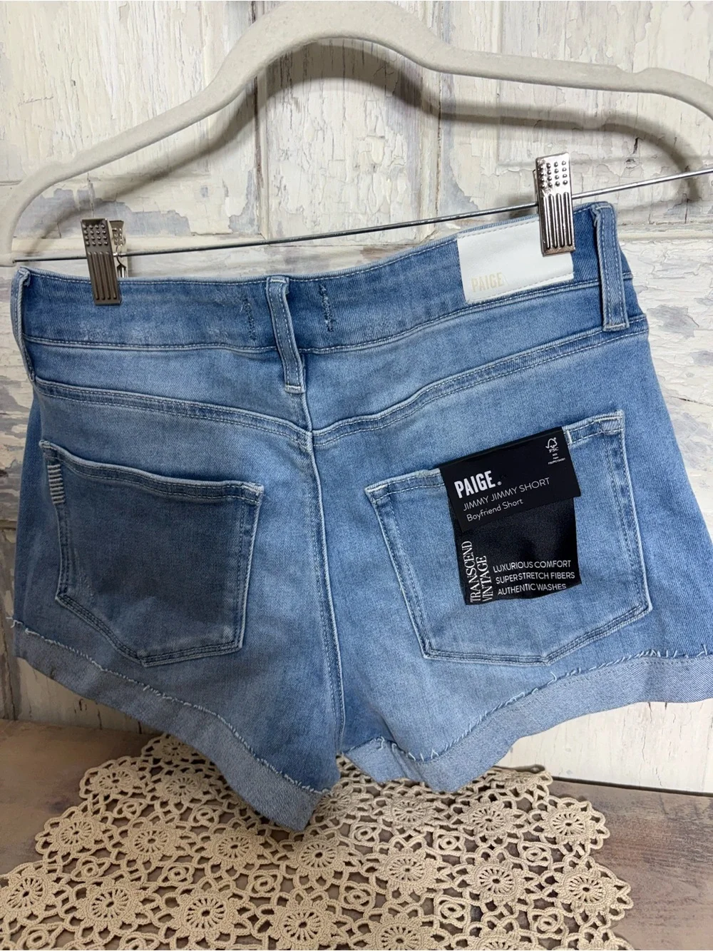 PAIGE Light Blue Distressed Denim Cutoff Shorts